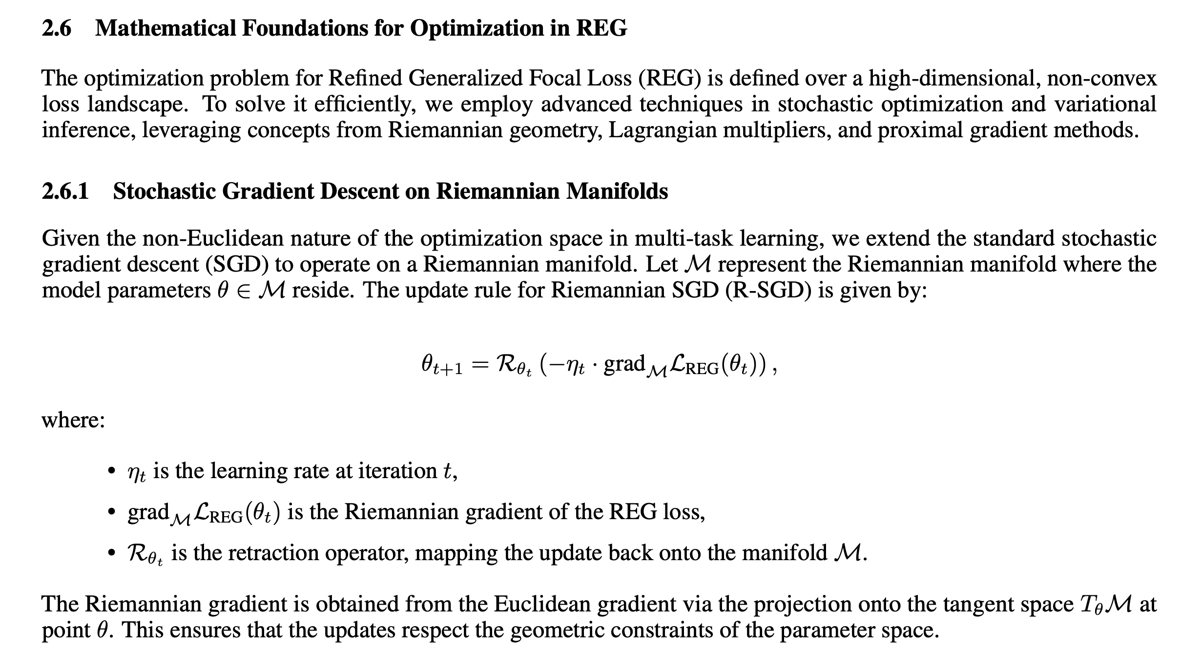 Mathematical Foundations for Optimization in REG