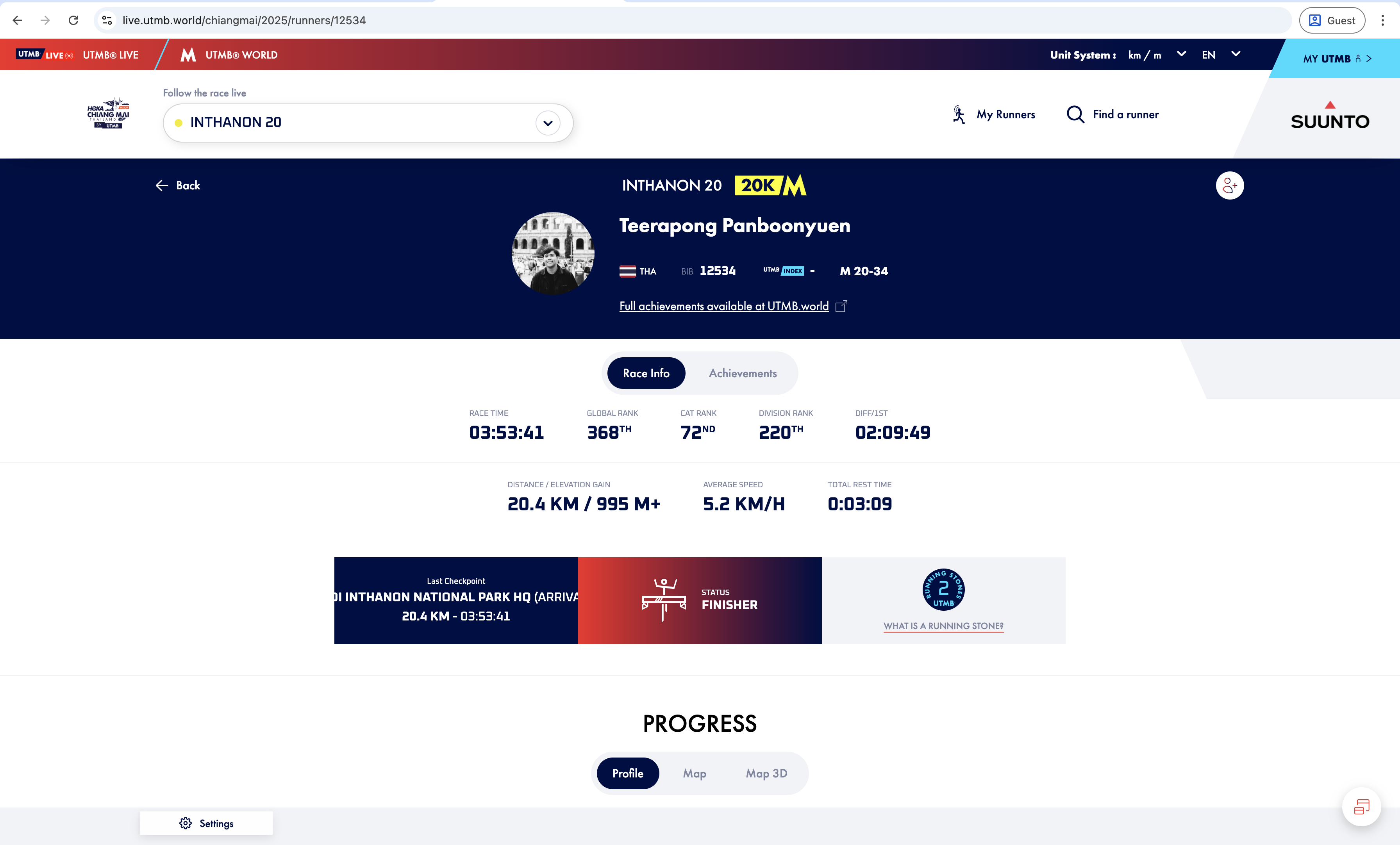 Official UTMB ranking page