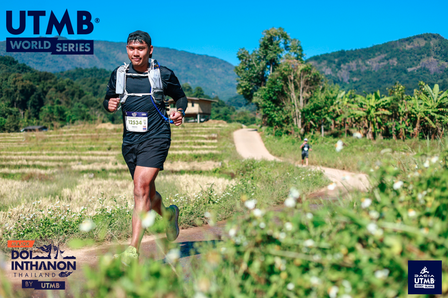 Running through forest downhill section UTMB