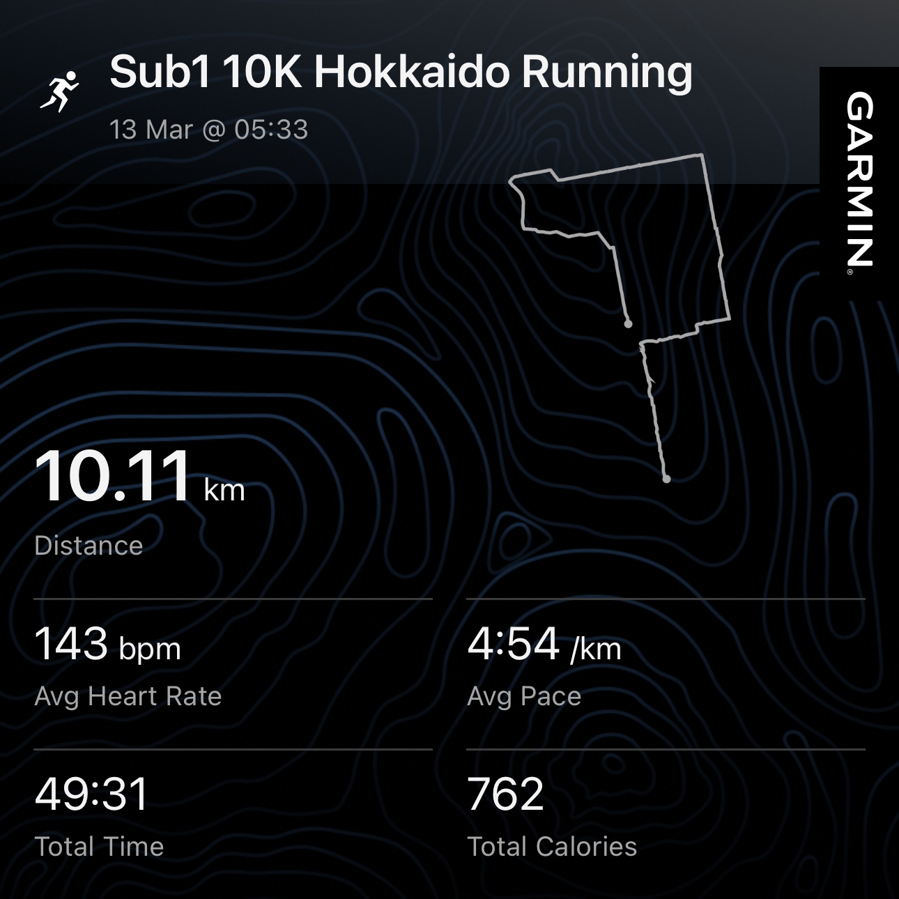 Garmin statistics summary for 10K run