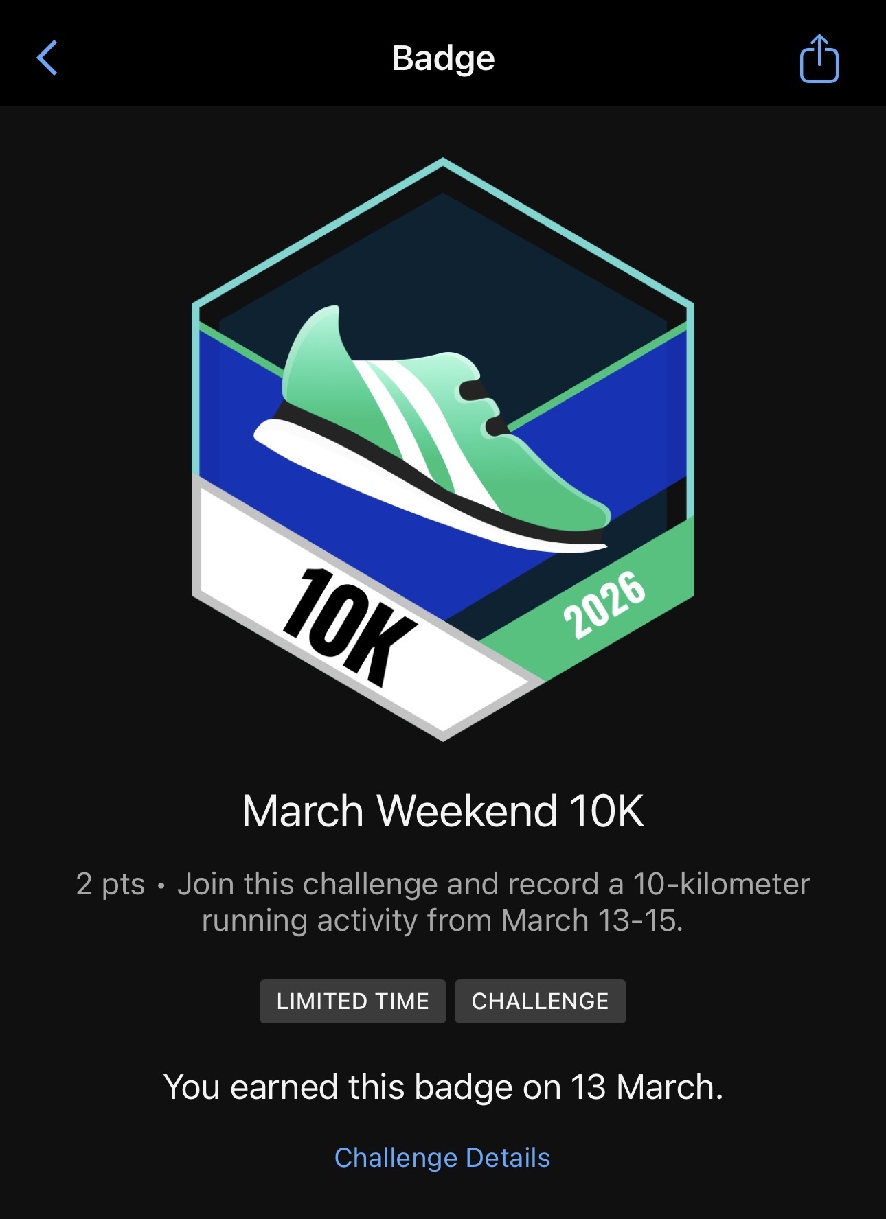 Garmin 10K running badge reward